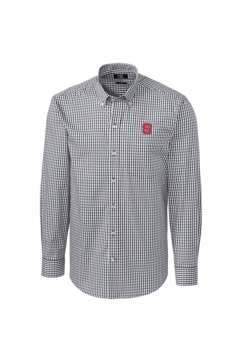 Men's Cutter & Buck Charcoal NC State Wolfpack Big & Tall Stretch Gingham Long Sleeve Button Down Shirt, Alternate, color, Charcoal