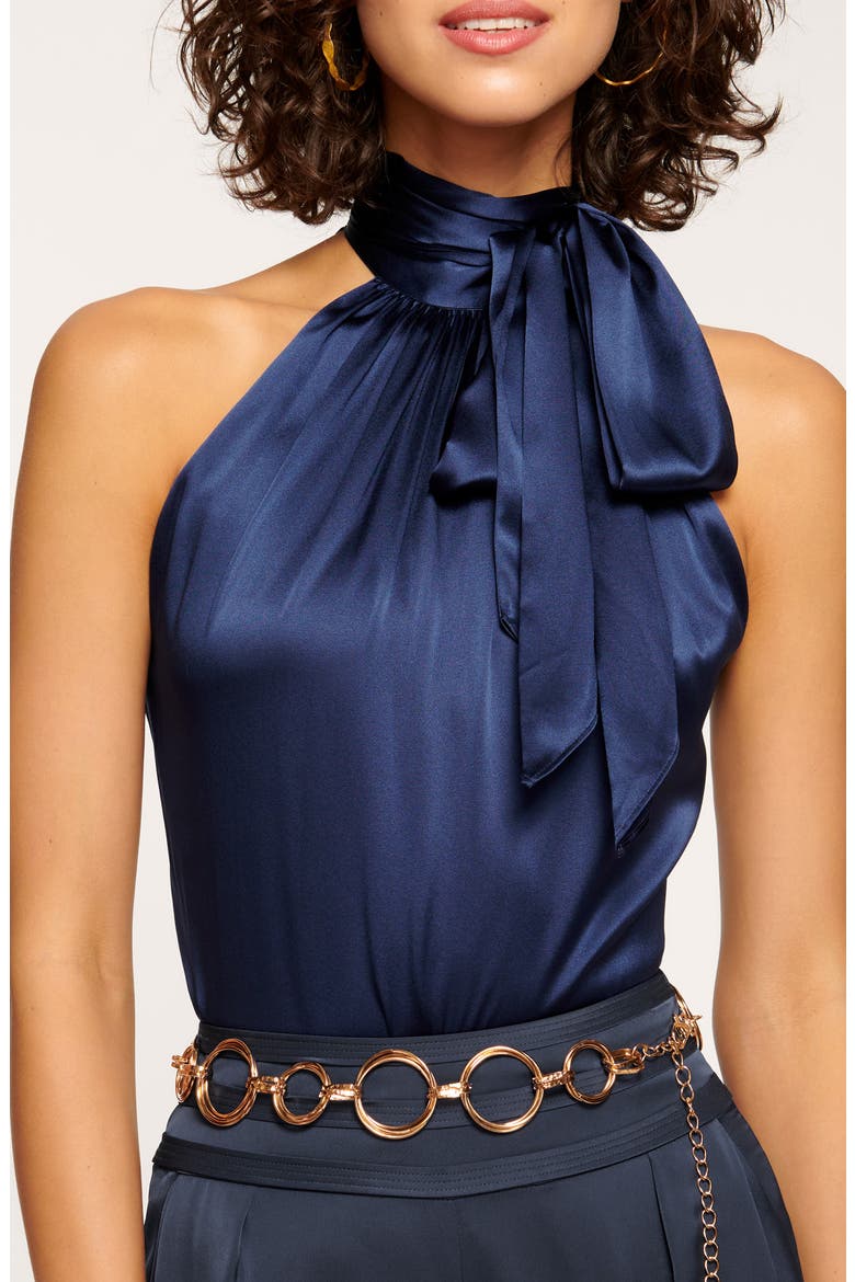 Lori Stretch Silk Halter Top, Alternate, color, NAVY