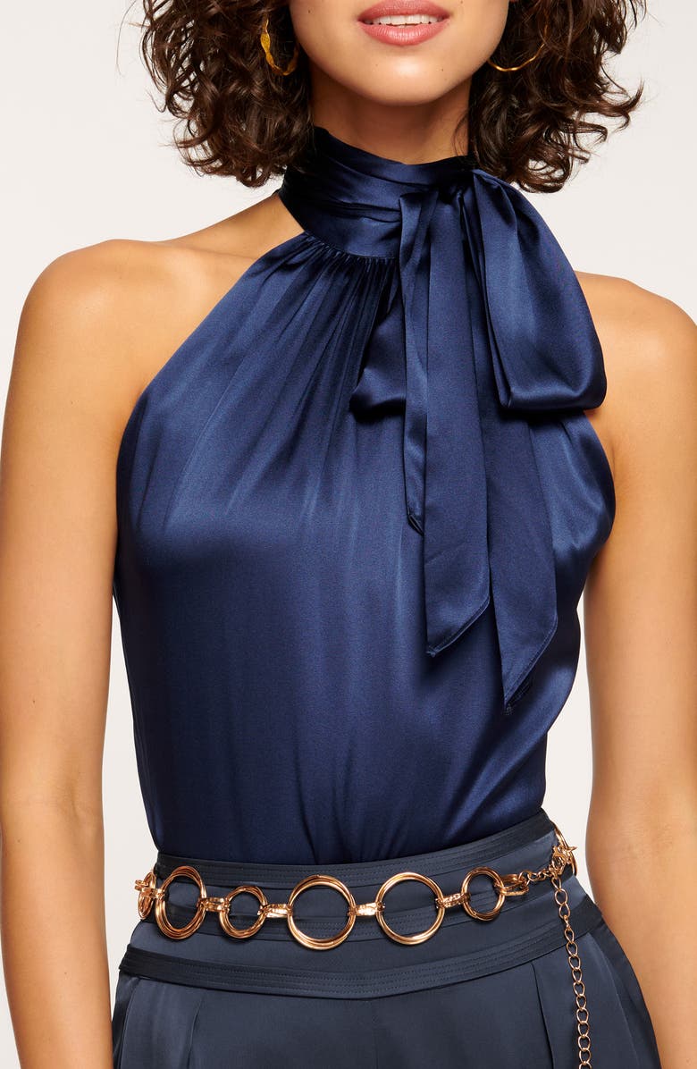 Ramy Brook Lori Stretch Silk Halter Top, Alternate, color, Navy