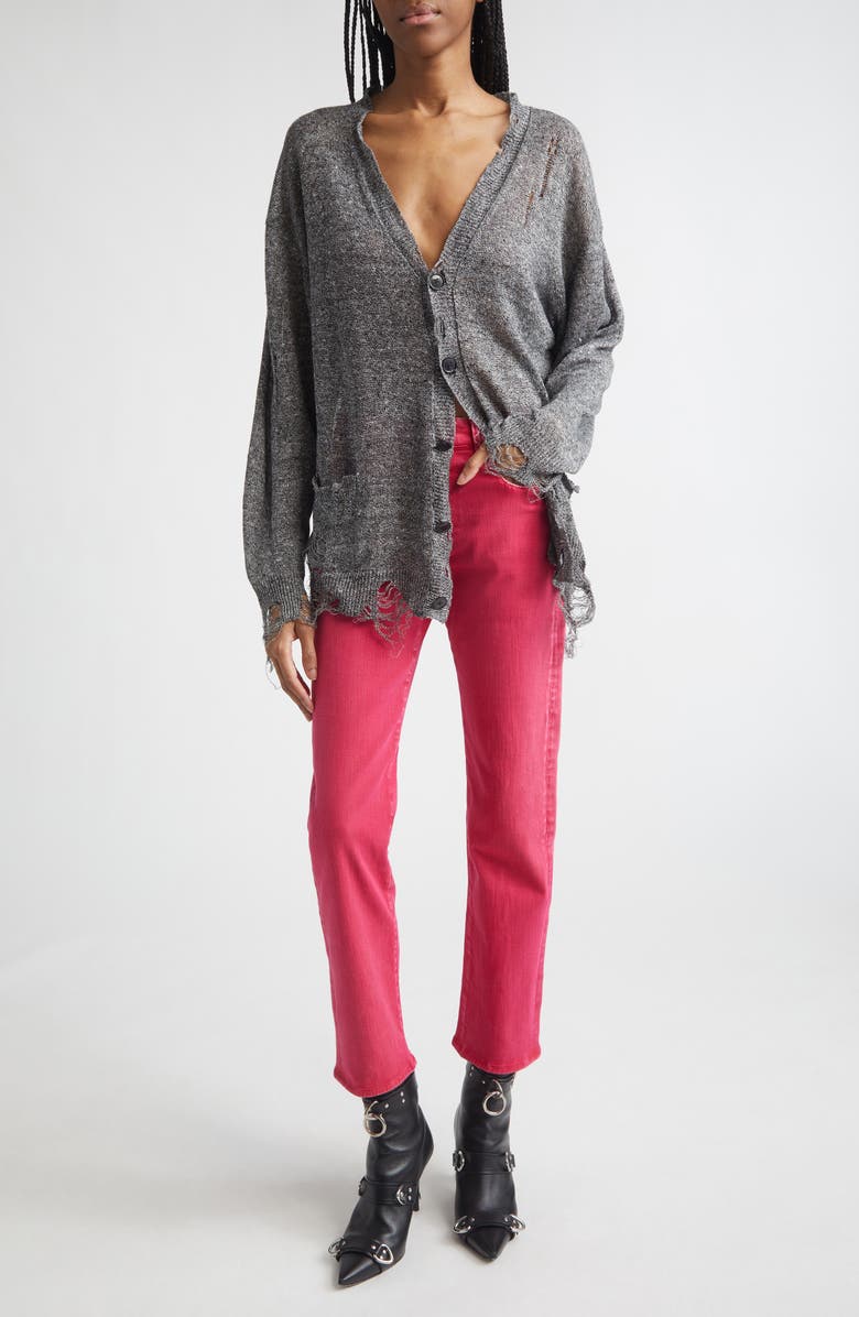 R13 Ripped Linen Cardigan, Alternate, color, Black Multi