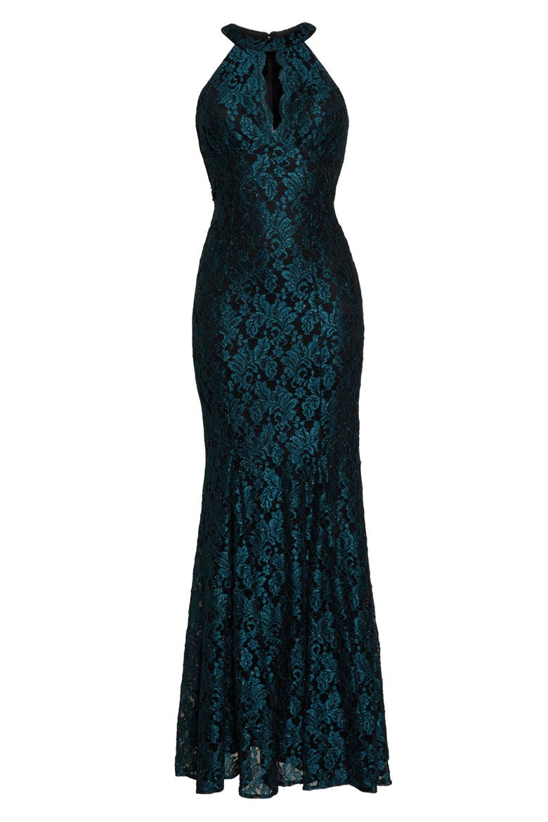 Glitter Lace Trumpet Gown, Alternate, color, SPRUCE