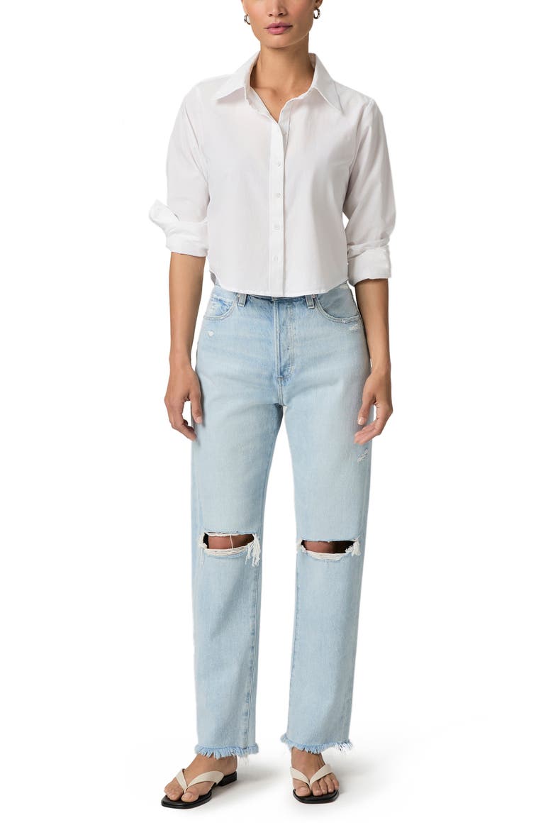 Sawyer Ripped High Waist Straight Leg Jeans, Alternate, color, FLOWERS DEST W/ THORN HEM