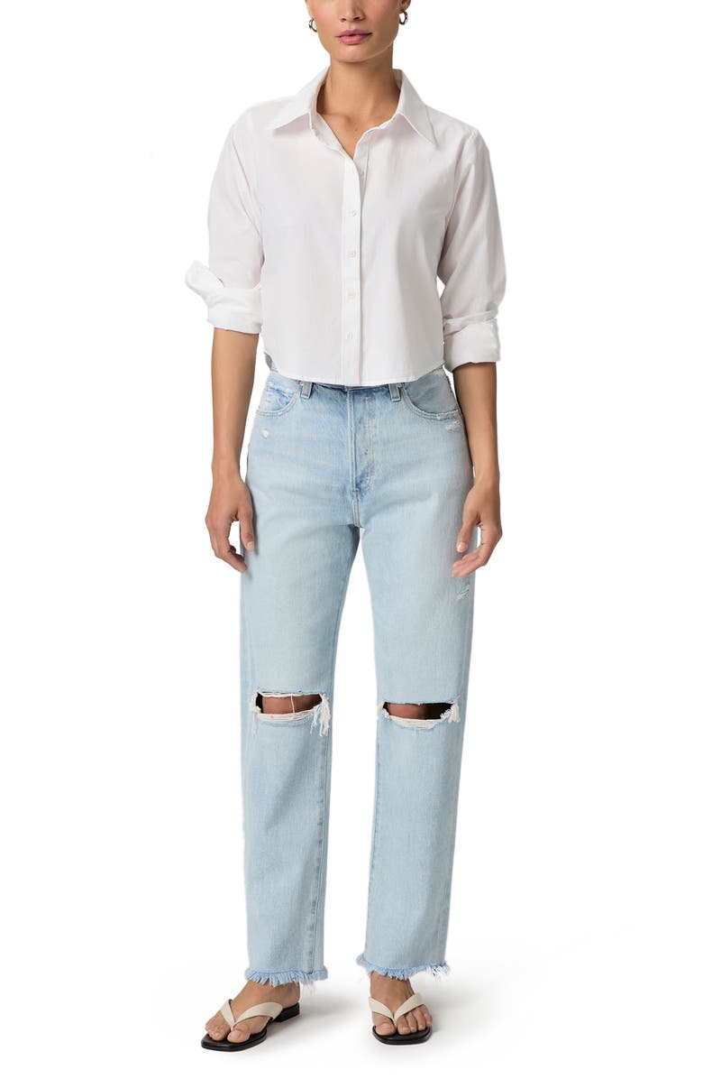 PAIGE Sawyer Ripped High Waist Straight Leg Jeans, Alternate, color, Flowers Dest W/ Thorn Hem