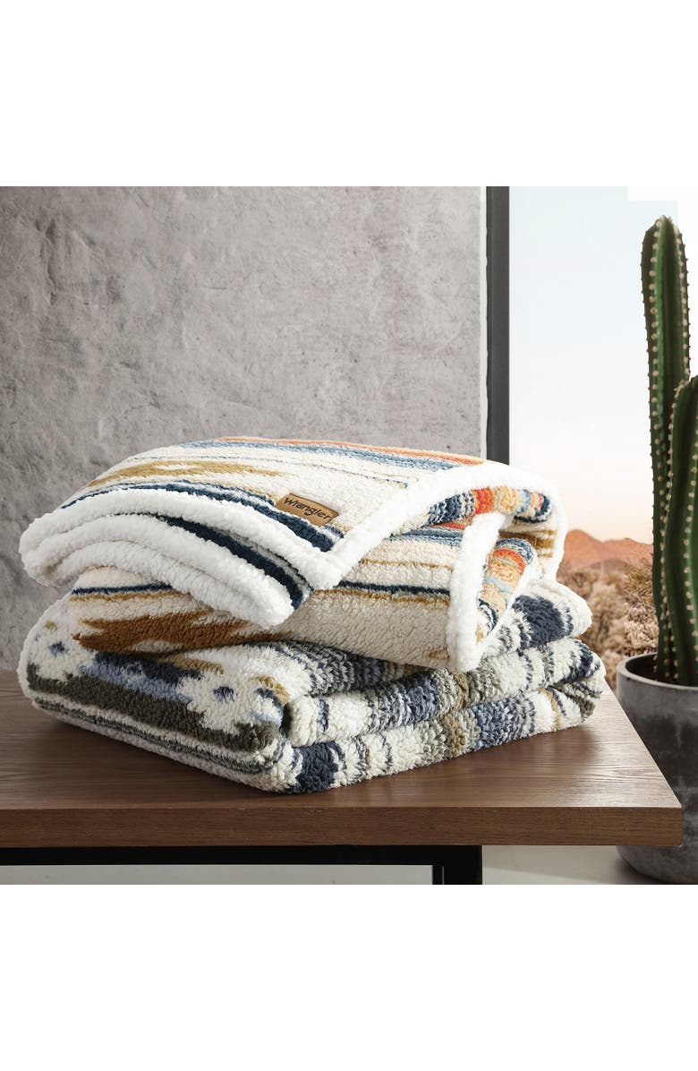 Wrangler Coyote Sands Faux Shearling Throw Blanket, Alternate, color, Brown