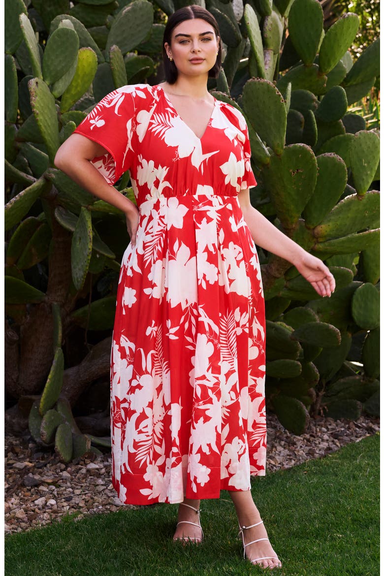 Solstice Floral Print Maxi Dress, Alternate, color, POPPY RED/ CREAM