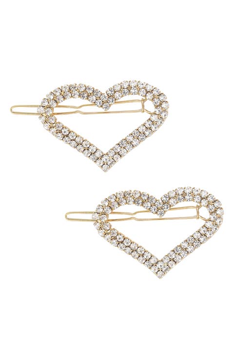 Set of 2 Crystal Heart Barrettes