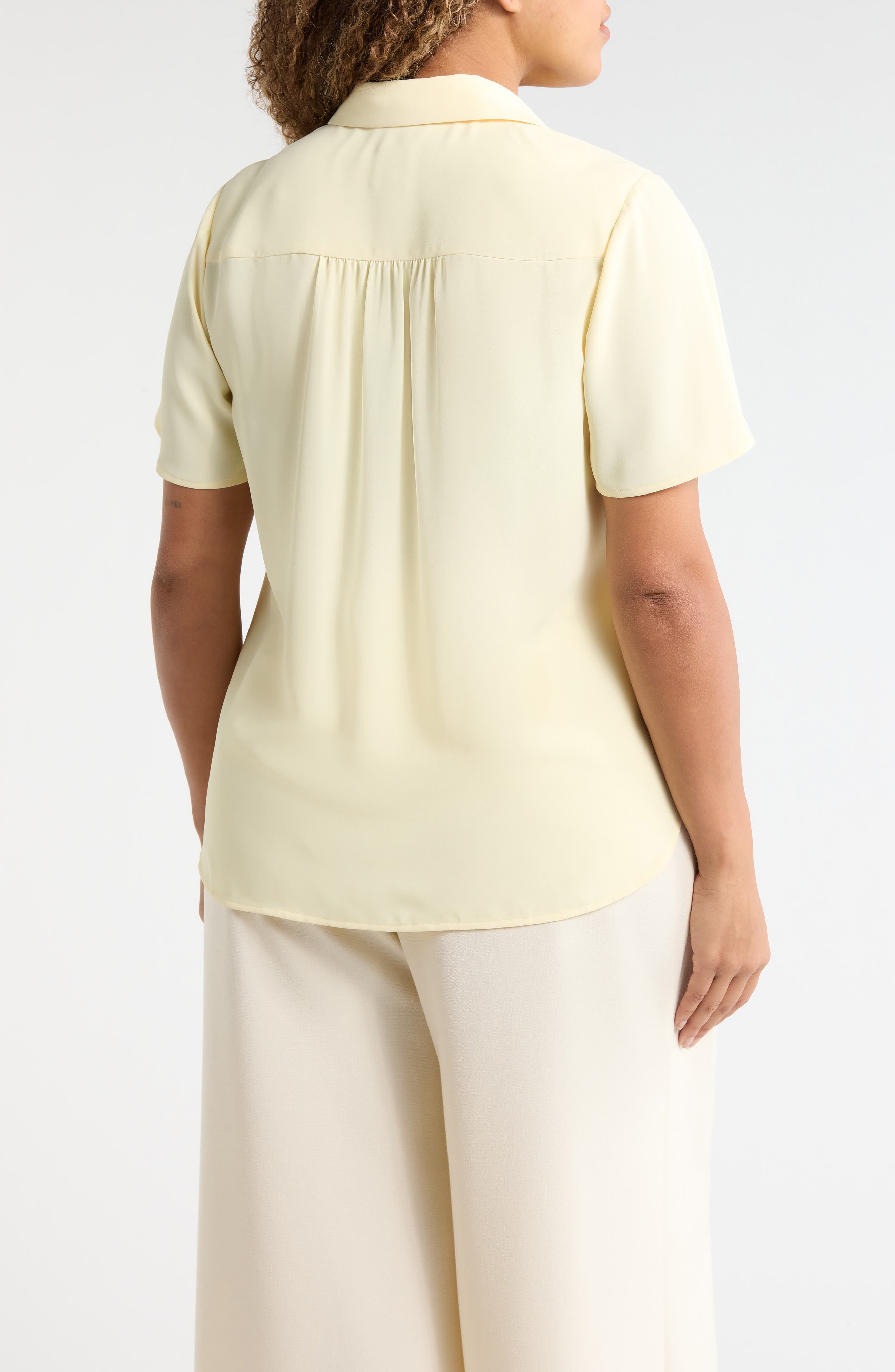 Shirred Short Sleeve Button-Up Shirt - image 2