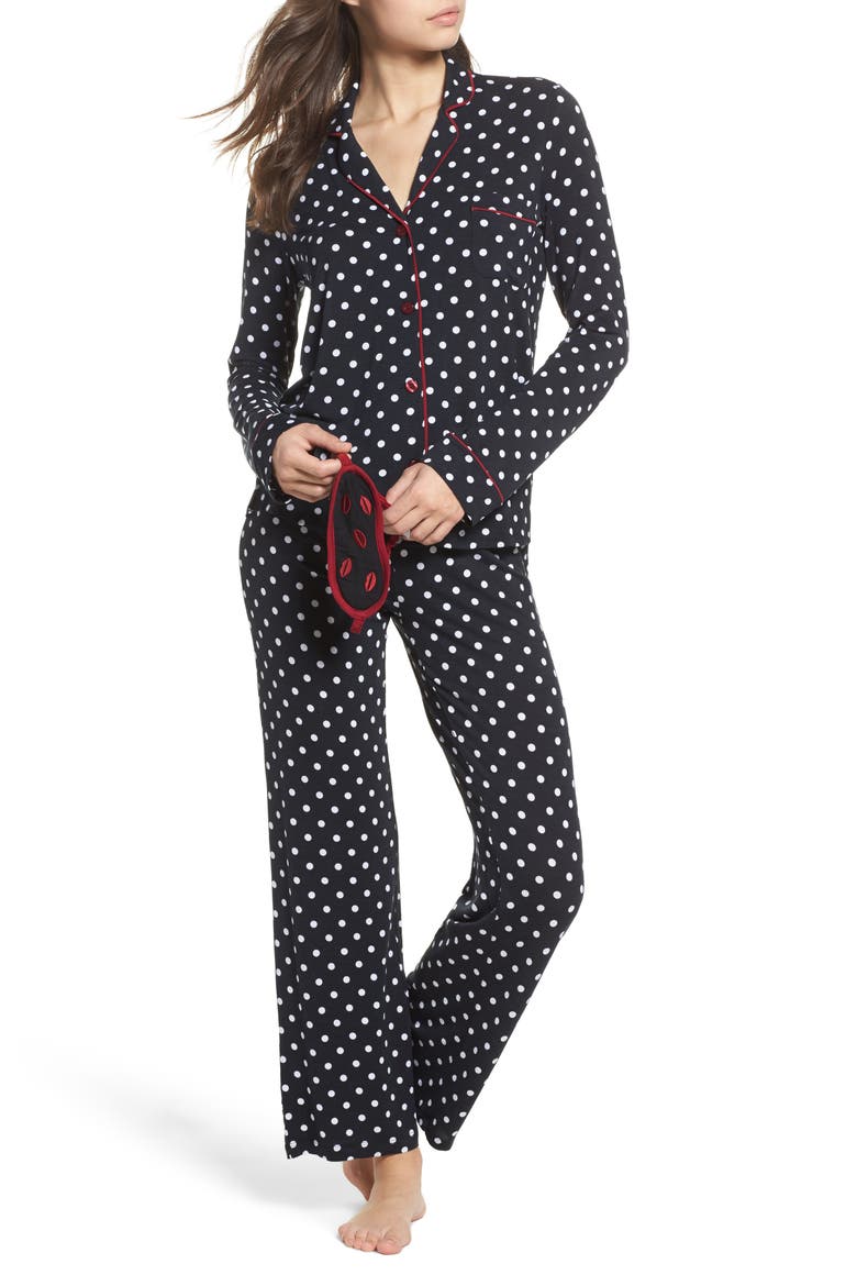 Stretch Modal Pajamas & Eye Mask, Main, color, BLACK