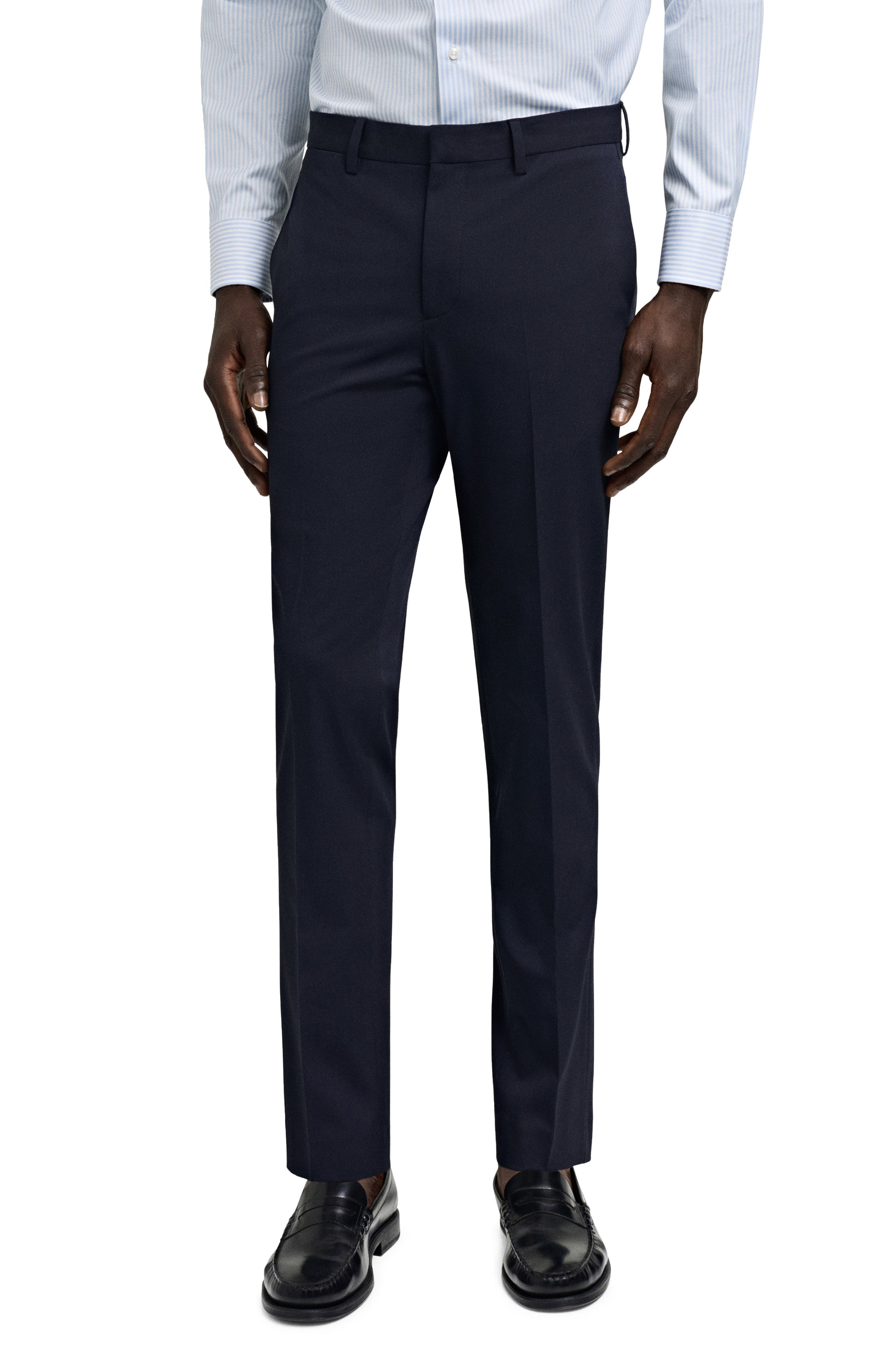 Superslim Fit Dark Navy Flat Front Stretch Dress Pants