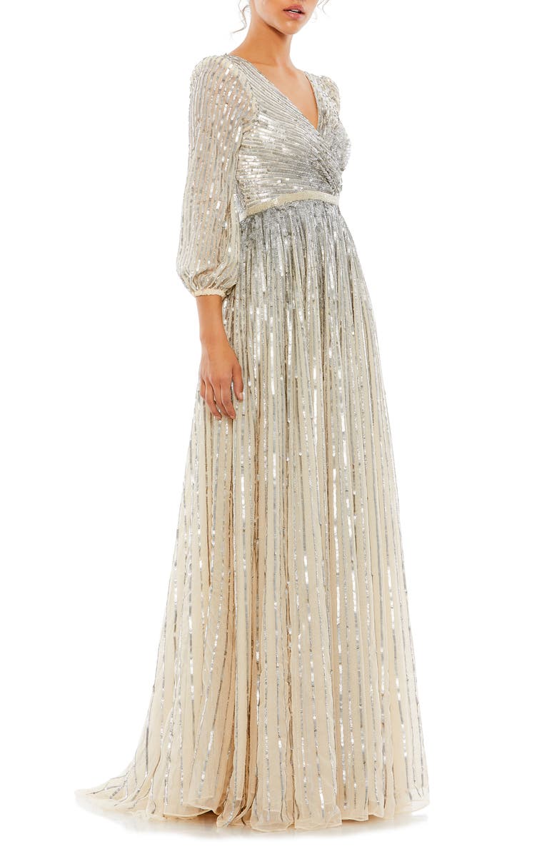 Mac Duggal Sequin Surplice Tulle Gown, Alternate, color,