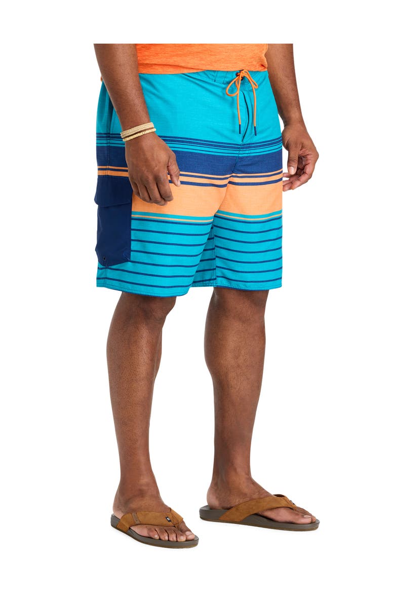 Harbor Bay by DXL Big & Tall Striped Printed Board Shorts, Main, color, Blue Multi