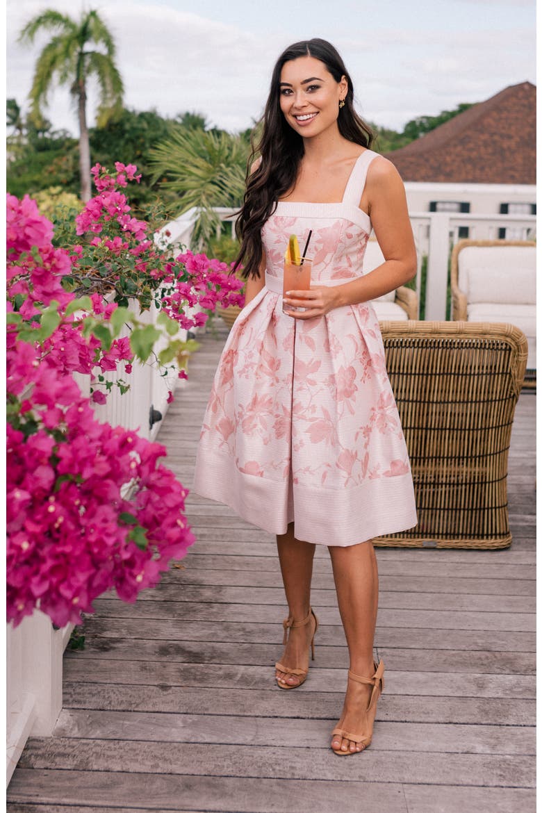 Square Neck Belted Fit & Flare Dress, Alternate, color, IVORY/ BABY PINK