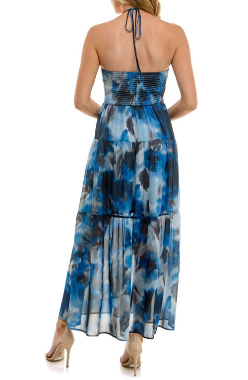 Socialite Halter Neck Tiered Maxi Dress In Blue- Coffee