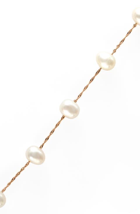 14K Rose Gold 5.5mm-6mm Freshwater Pearl Station Bracelet