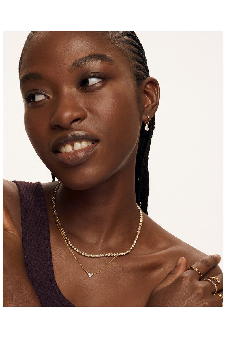Lab-Created Diamond Heart Charm Necklace, Alternate, color, 18K GOLD VERMEIL