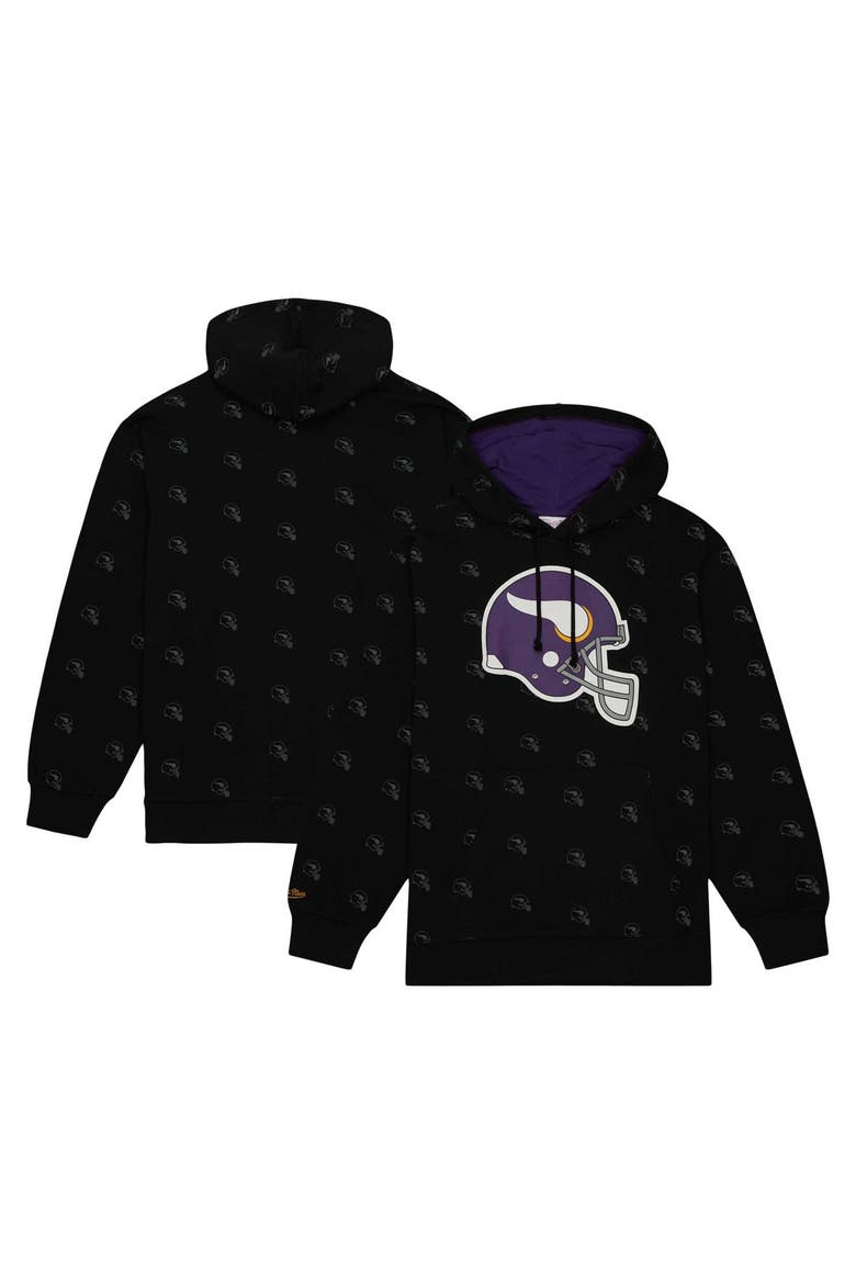 Men's Mitchell & Ness Black Minnesota Vikings Allover Print Fleece Pullover Hoodie, Alternate, color, Black