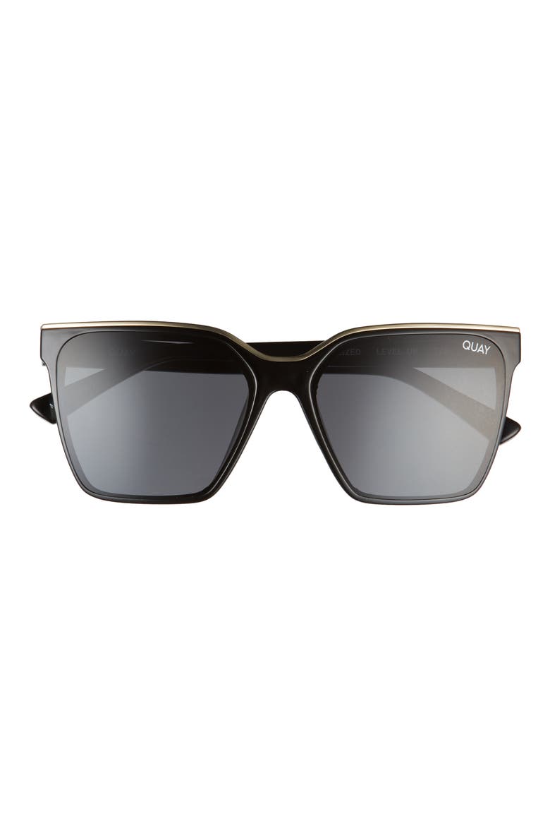 Level Up 60mm Square Polarized Sunglasses, Main, color, BLKGLD SMKPOL