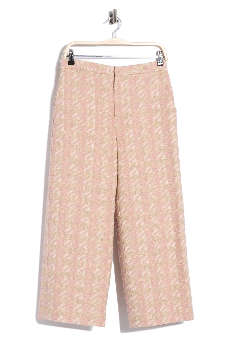 Lula Houndstooth Crop Straight Leg Trousers, Alternate, color, ECRU/PINK/GOLD HOUNDSTOOTH