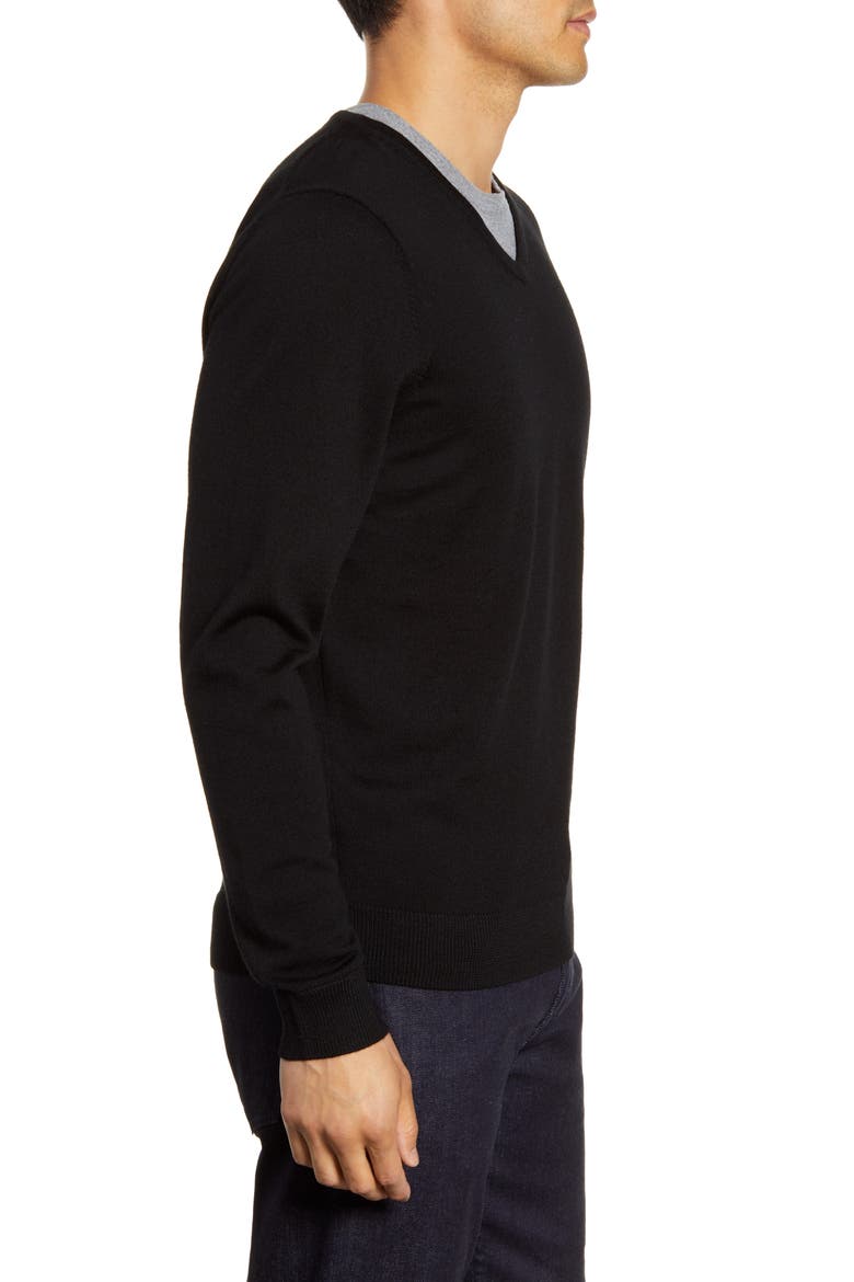 V-Neck Merino Wool Sweater, Alternate, color, BLACK CAVIAR
