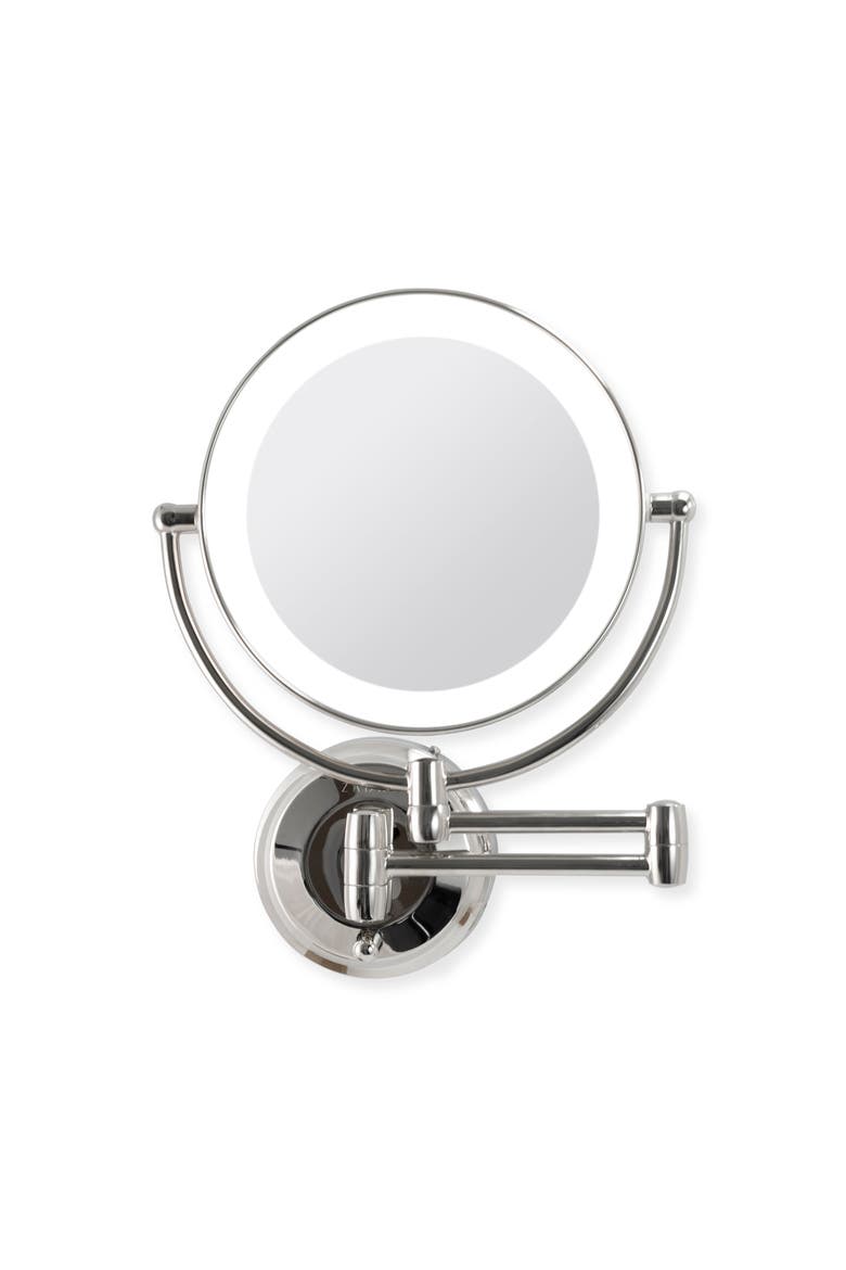 Lighted Wall Mounted Makeup Mirror with 10X/1X Magnification & Extendable Arm, Main, color, Chrome