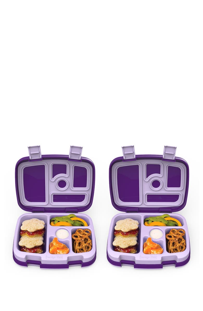 BENTGO 2-Pack of Kids Prints Leak-Proof 5-Compartment Bento-Style Lunch Box - Unicorn, Alternate, color, Purple