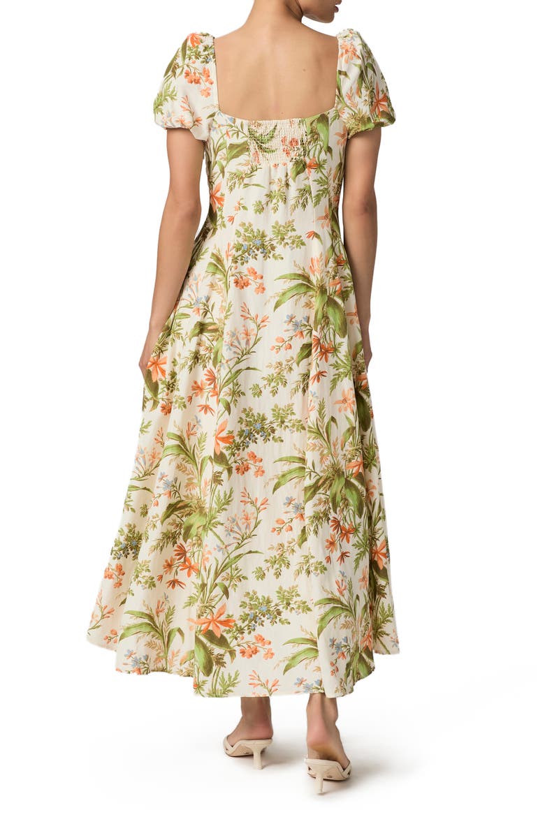 Lindi Floral Puff Sleeve Button Front Silk & Linen Maxi Dress, Alternate, color, OYSTER WHITE MULTI