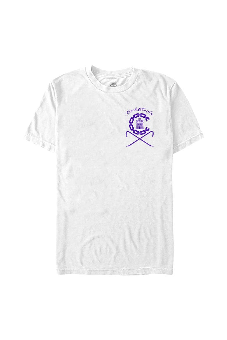 Men's Crooks & Castles Ancient Tower Purple Badge Graphic T-Shirt, Main, color, White