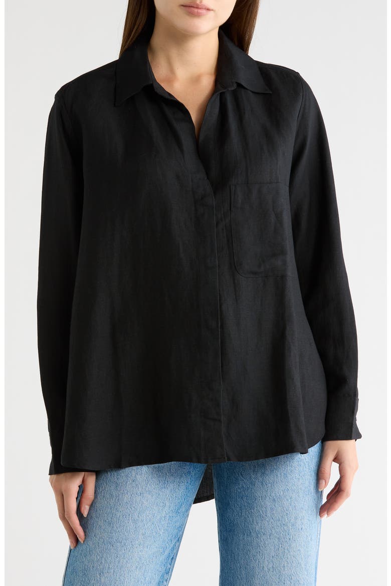 Birdie Oversize Linen Blend Button-Up Shirt, Main, color, BLACKOUT