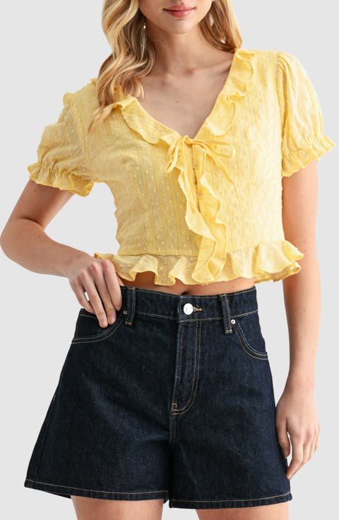 Ruffle Trim Tie Front Top