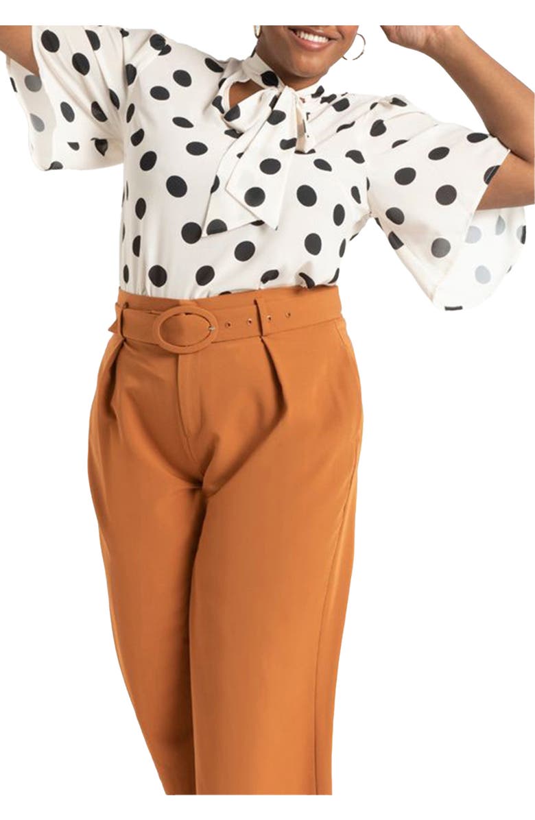 ELOQUII Bow Blouse With Flutter Sleeve, Alternate, color, Dot Bone