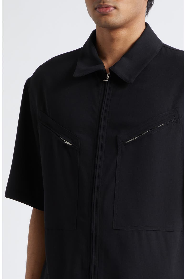 Utility Zip Front Wool Shirt, Alternate, color, BLACK