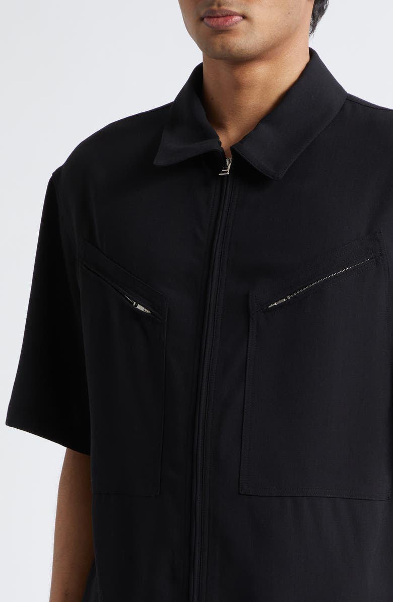 Givenchy Utility Zip Front Wool Shirt, Alternate, color, Black