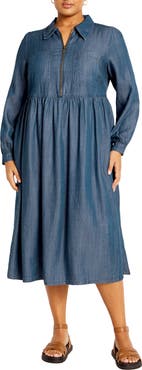City Chic Long Sleeve Denim Shirtdress