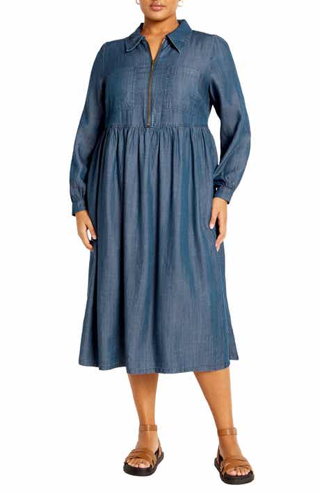City Chic Long Sleeve Denim Shirtdress