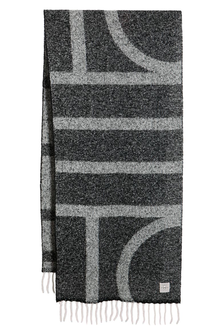Monogram Jacquard Alpaca Blend Fringe Scarf, Alternate, color, BLACK/ WHITE