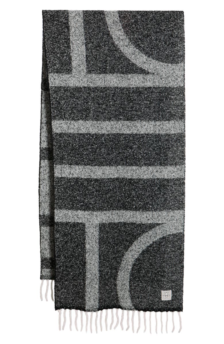 TOTEME Monogram Jacquard Alpaca Blend Fringe Scarf, Alternate, color, Black/ White
