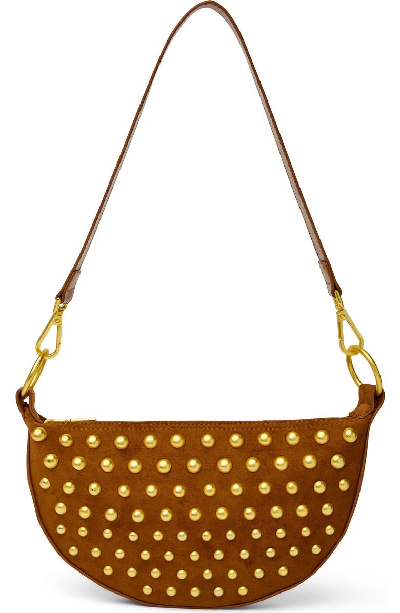 THINK ROYLN Superstar Studded Faux Suede Crossbody Bag, Main, color, Dark Golden Suede W/ Studs