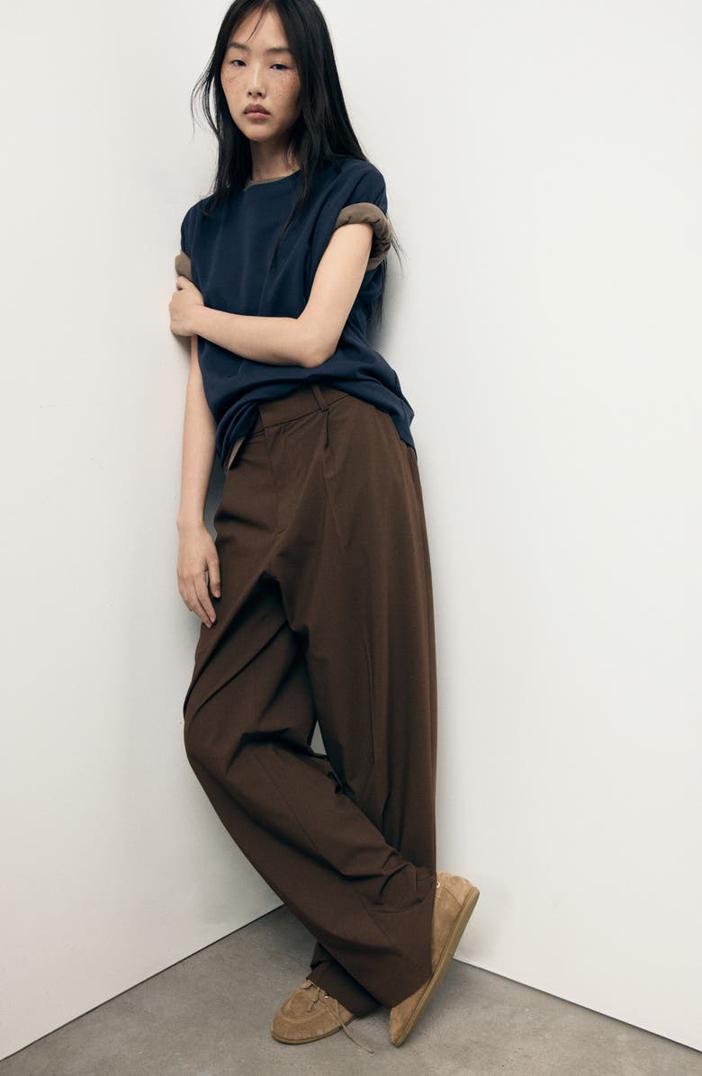 MANGO Pleated Wide Leg Pants, Alternate, color, Brown