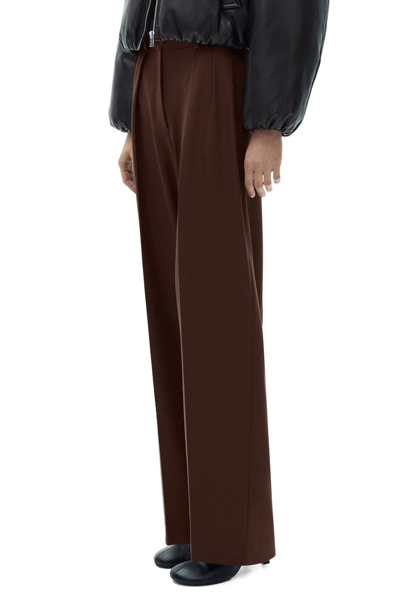 MANGO Pleated Wide Leg Pants, Alternate, color, Brown