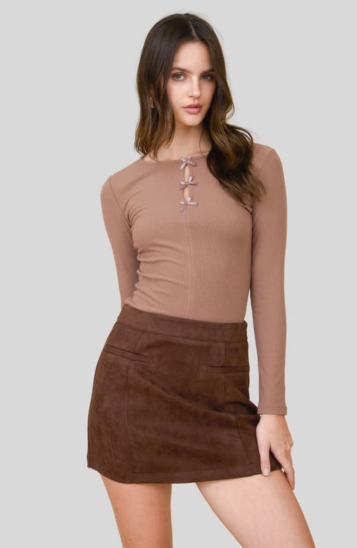 Blu Pepper Ribbon Trio Long Sleeve Knit Top In Brown
