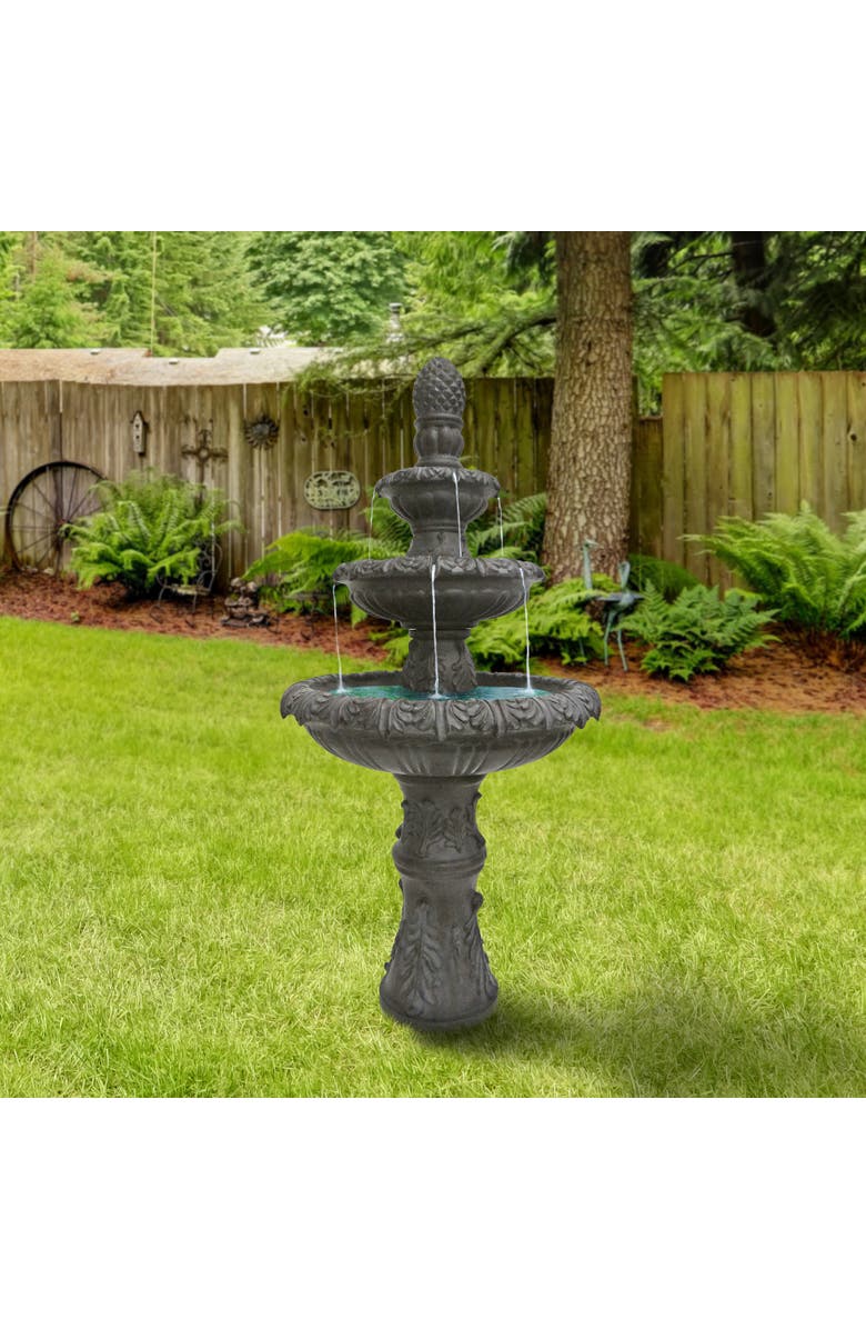 Northlight 57" Brown Three Tier Leaf Design Outdoor Garden Fountain, Alternate, color, Brown