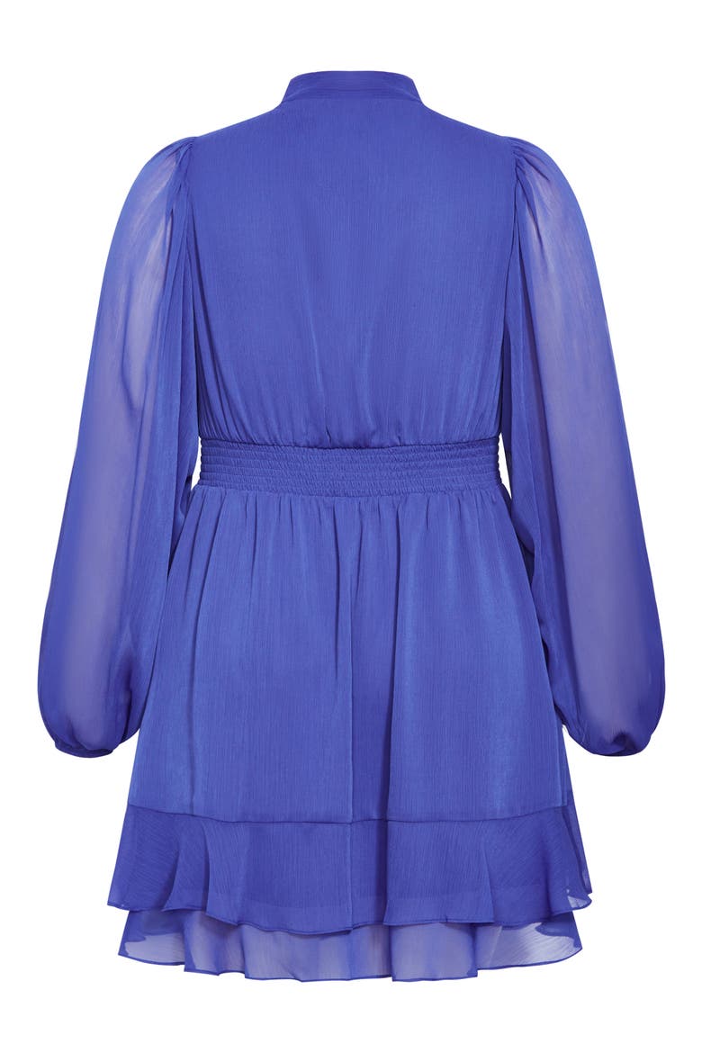 Blakely Tie Neck Long Sleeve Minidress, Alternate, color, DAZZLING BLUE