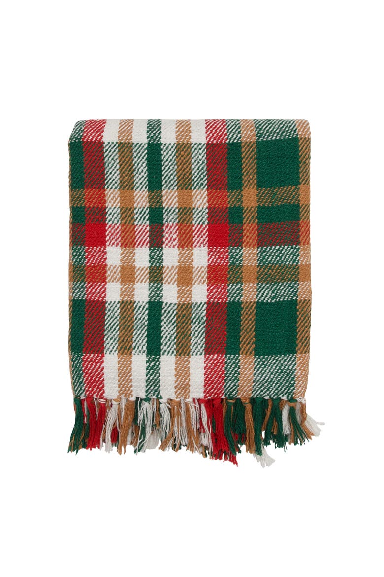 Alpine Plaid with Tassels Cozy Fall Throw Blanket, Alternate, color, Green