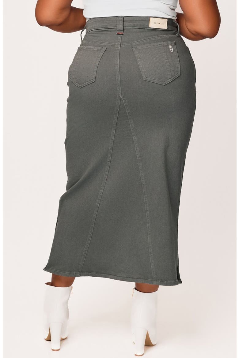 Denim Midi Skirt, Alternate, color, DARK OLIVE