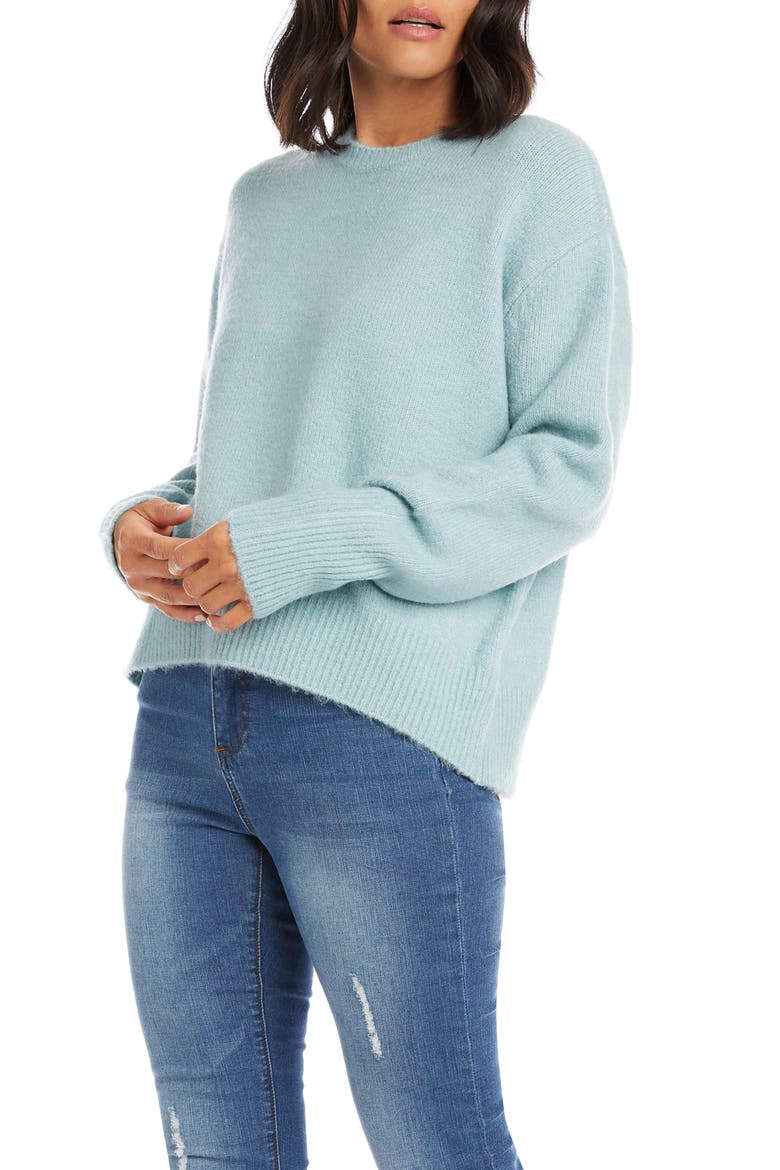 High-Low Crewneck Sweater, Alternate, color, AQUA