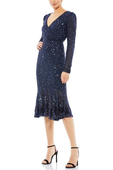Sequin Gown with Embellished Hemlin and Belt
