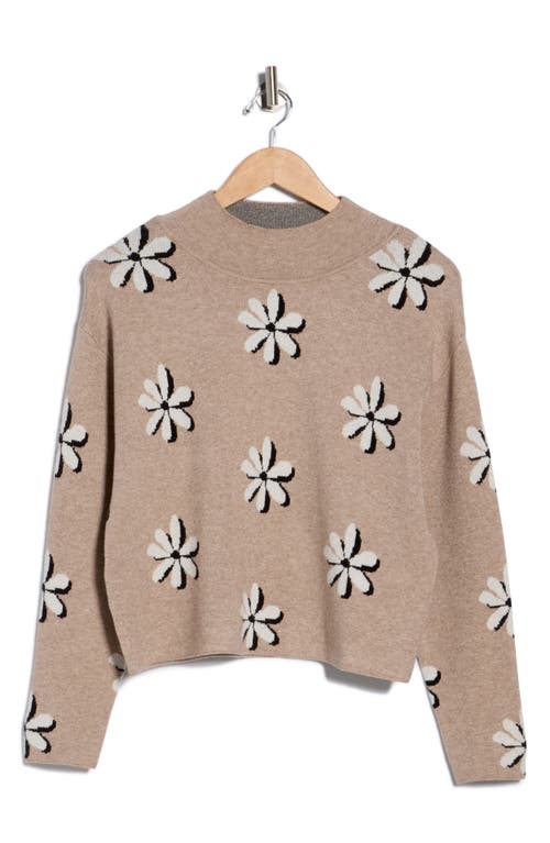 T Tahari Mock Neck Jacquard Sweater In Brown