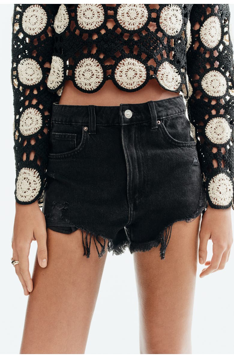 H&M Worn-look Denim Shorts, Alternate, color, Black
