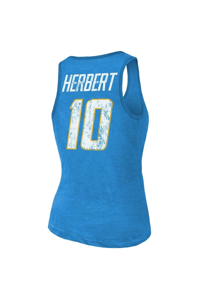 Women's Majestic Threads Justin Herbert Heathered Powder Blue Los Angeles Chargers Name & Number Tri-Blend Tank Top, Alternate, color, Powder Blue