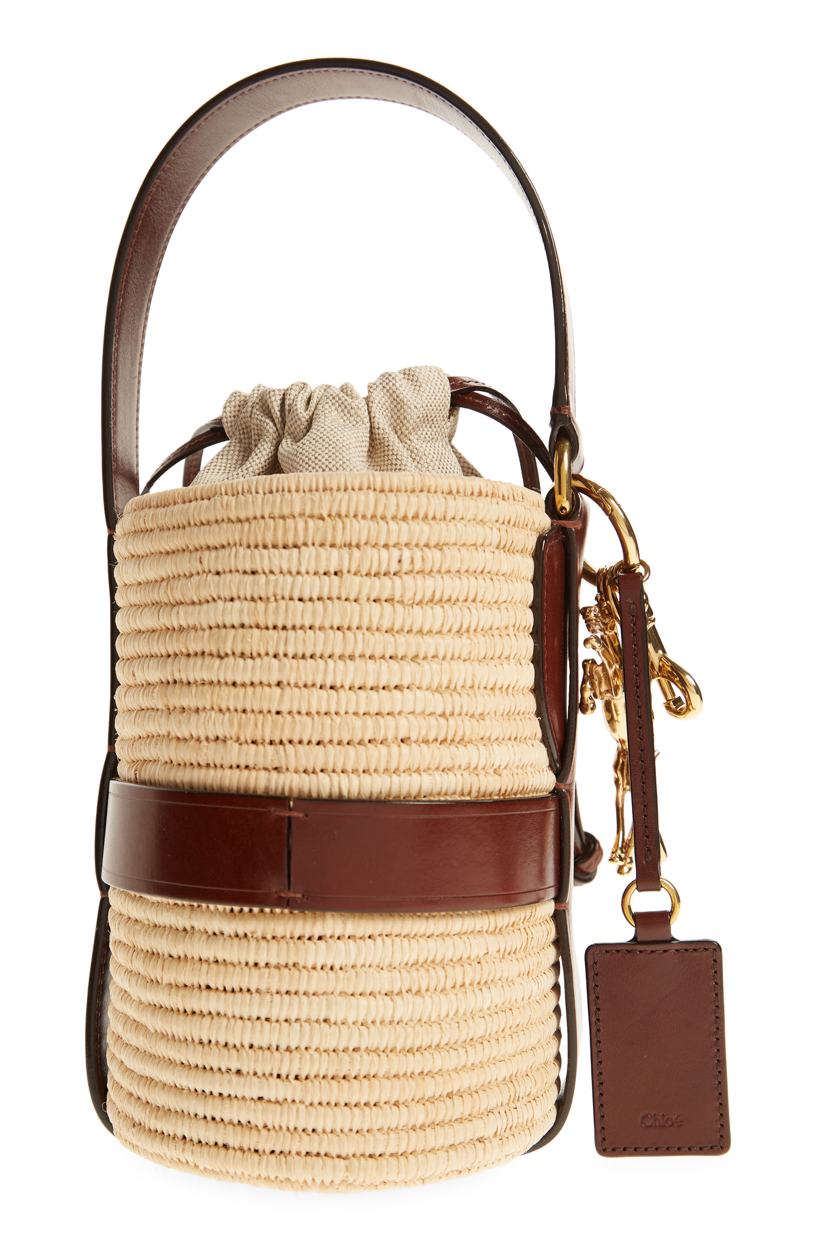 Chloé Small Kerala Straw & Leather Bucket Bag, Alternate, color, 